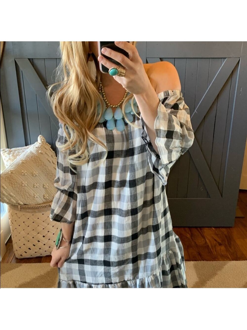 Love In Buffalo Check Off the Shoulder Dress Size Small